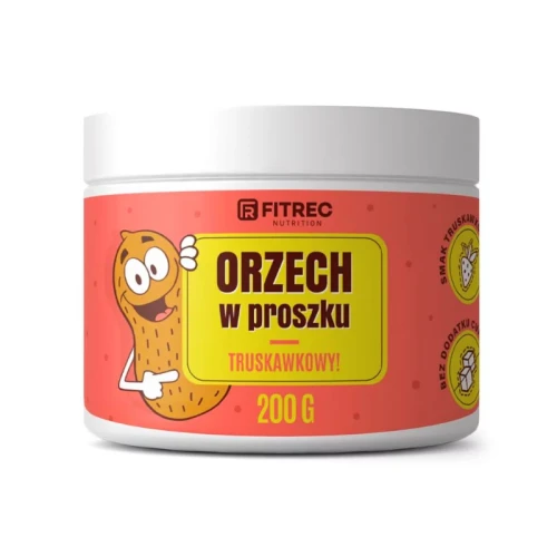 Przejdź do produktu Truskawkowy Proszek Orzechowy 200g (70% Mniej Tłuszczu) FITREC 