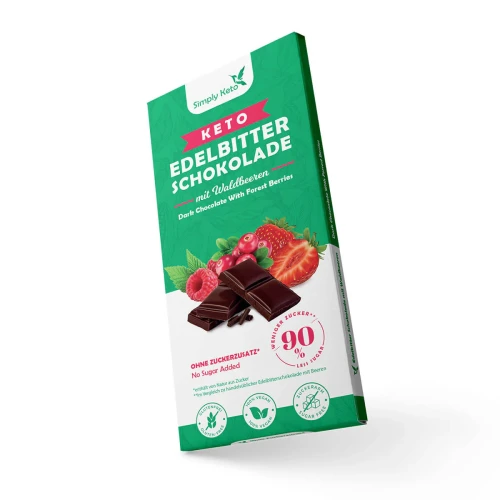Przejdź do produktu Gorzka Czekolada z Leśnymi Owo­cami Keto i Low Carb 125g SimplyKeto