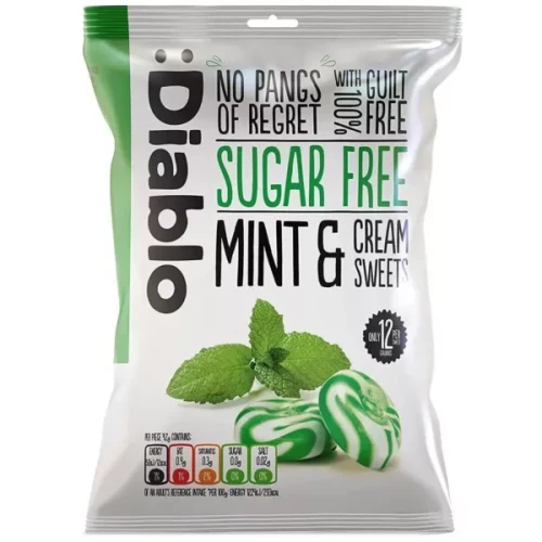 Przejdź do produktu Cukierki śmietankowo-miętowe bez cukru – 75 g – Diablo 