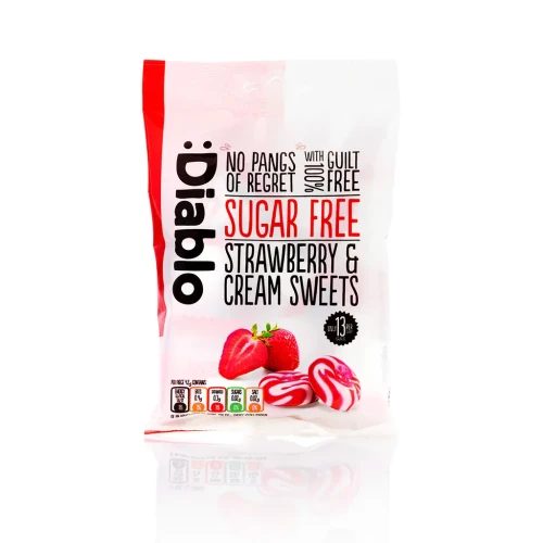 Przejdź do produktu Cukierki truskawkowo-śmietankowe bez cukru – 75g – Diablo