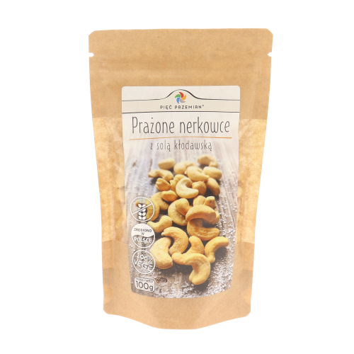 Przejdź do produktu Prażone nerkowce z solą kłodawską 100 g Pięć Przemian