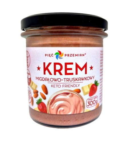 Przejdź do produktu Krem migdałowo-truskawkowy KETO 300 g - Pięć Przemian