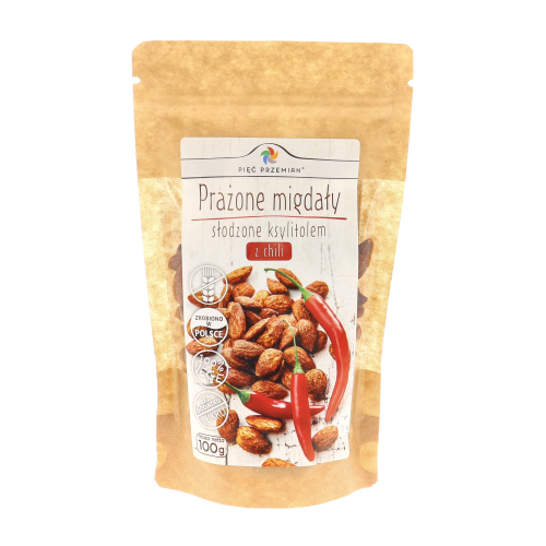 Przejdź do produktu Prażone migdały z ksylitolem i chili 100 g Pięć Przemian