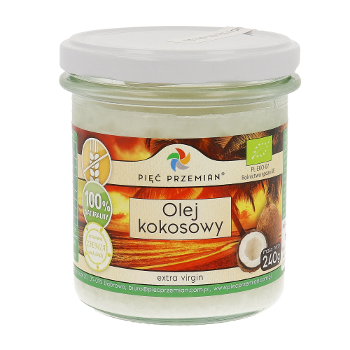 Przejdź do produktu Olej kokosowy BIO extra virgin 240 g Pięć Przemian