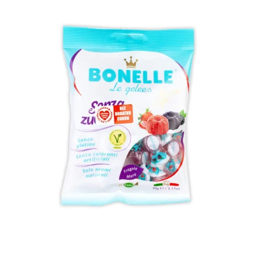 Przejdź do produktu Żelki bez cukru o smaku jeżyny i truskawki 90g – Bonelle