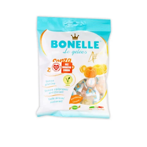 Przejdź do produktu Żelki bez cukru o smaku cytryny i mandarynki 90g – Bonelle