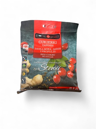 Przejdź do produktu Keto cukierki bez cukru z dziką różą, imbirem i propolisem – 50 g – Pure&Good