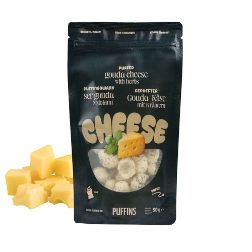 Przejdź do produktu Ser GOUDA z ziołami suszony, puffingowany 50g - PUFFINS
