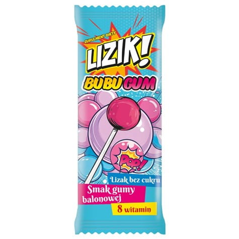 Przejdź do produktu LIZIK! BUBUGUM Lizak bez cukru o smaku gumy balonowej 8g Starpharma