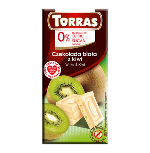 Przejdź do produktu Czekolada biała z kiwi bez dodatku cukru 75g - Torras 