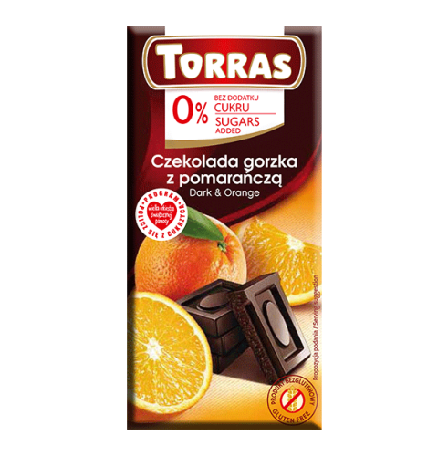Przejdź do produktu Czekolada gorzka z pomarańczami bez dodatku cukru 75g - Torras 