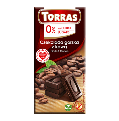 Przejdź do produktu Czekolada gorzka z kawą bez cukru 75g -  Torras