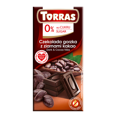 Przejdź do produktu Czekolada gorzka z ziarnami kakao bez cukru 75g - Torras