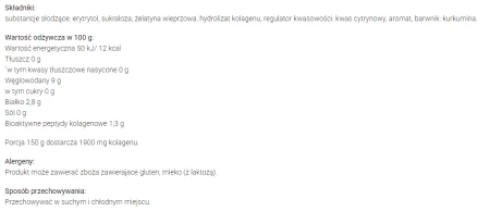 Galaretka o smaku cytrynowym z dodatkiem hydrolizowanego kolagenu Wodzisław 71g.png