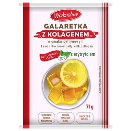 Galaretka o smaku cytrynowym z dodatkiem hydrolizowanego kolagenu Wodzisław 71g.jpg