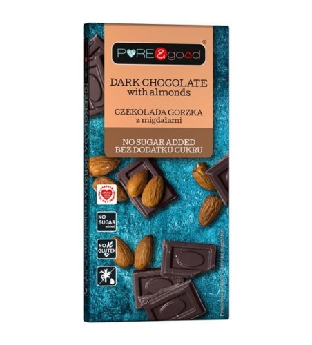 Przejdź do produktu Keto Czekolada gorzka z migdałami bez dodatku cukru 75 g Pure&Good