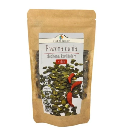 Prażona dynia słodzona ksylitolem z chili 100 g Pięć Przemian.jpg