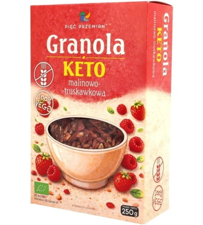 Granola KETO malinowo-truskawkowa bezglutenowa BIO 250 g - Pięć Przemian.jpg