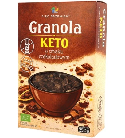 Granola KETO o smaku czekoladowym bezglutenowa BIO 250 g - Pięć Przemian.jpg