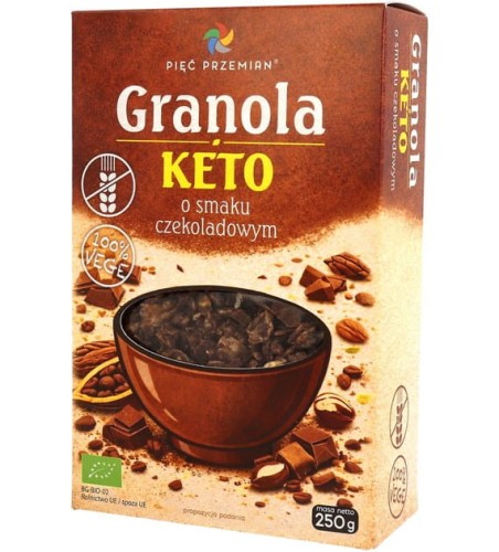 Przejdź do produktu Granola KETO o smaku czekoladowym bezglutenowa BIO 250 g Pięć Przemian