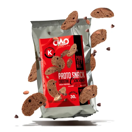 Sucharki Proteinowe o smaku kakaowym z kawałkami czekolady etap 1 100g Ciao Carb