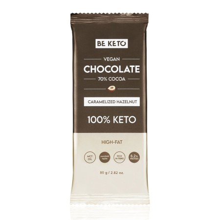 Vegan Keto Chocolate + MCT Oil - Caramelized Hazelnut 80g - Beketo.jpg