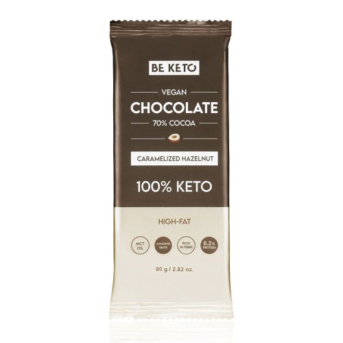 Przejdź do produktu Wegańska Keto Czekolada z Olejem MCT - Karmelizowany Orzech Laskowy 80g Be Keto