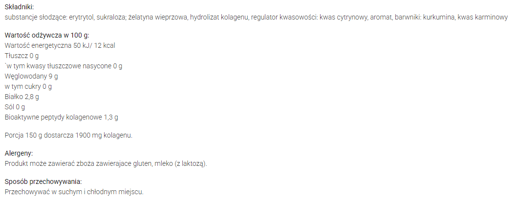 Galaretka o smaku pomarańczowym z dodatkiem hydrolizowanego kolagenu Wodzisław 71g.png