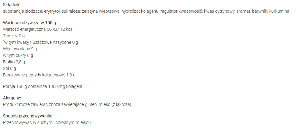 Galaretka o smaku cytrynowym z dodatkiem hydrolizowanego kolagenu Wodzisław 71g.png