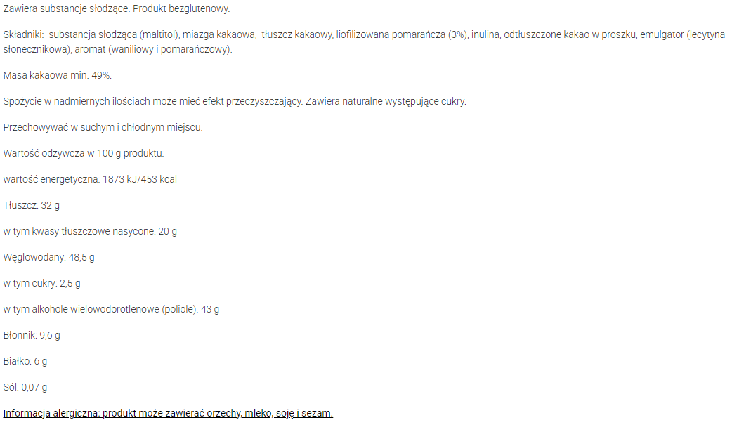 Czekolada gorzka z pomarańczami bez dodatku cukru ZERO 125 g Torras.png